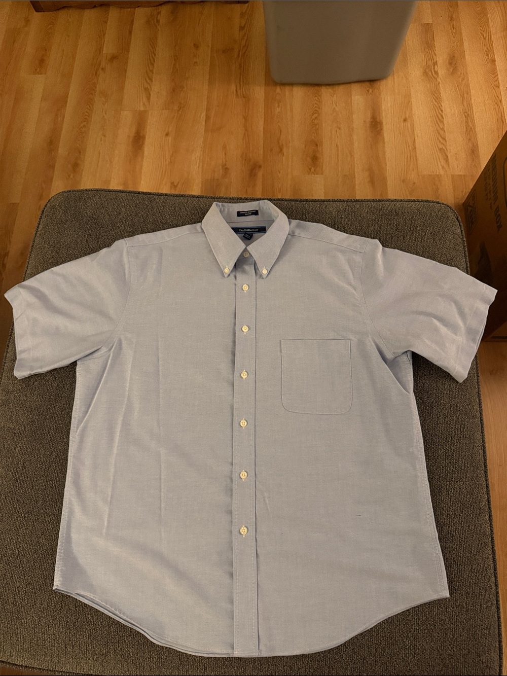 croft & barrow Light Blue Short Sleeve Button-Down Cotton Shirt-Large 16.5-17